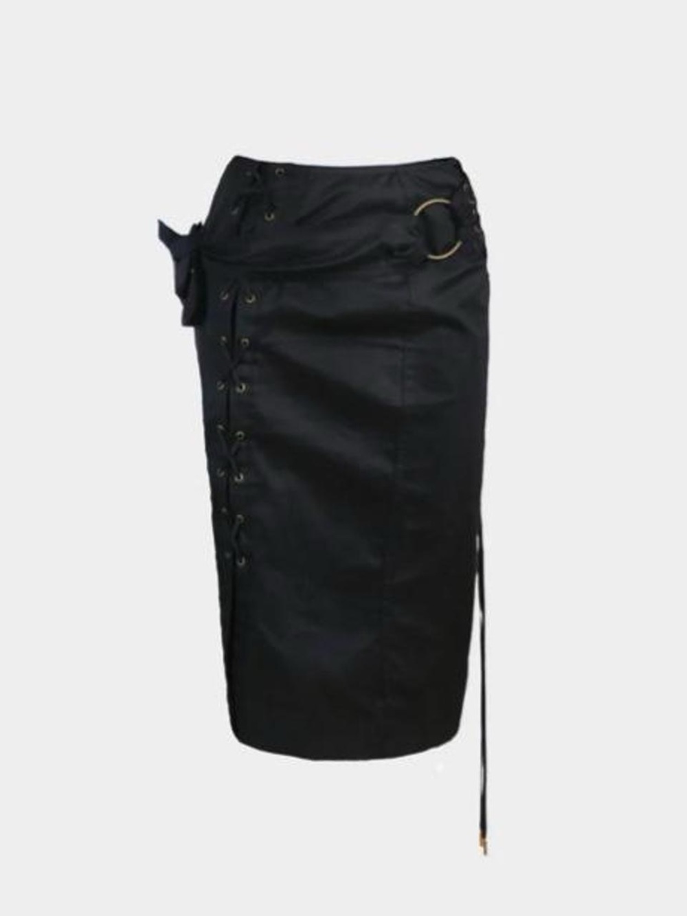 sold out black cotton lace up midi skirt -YVES SAINT LAURENT